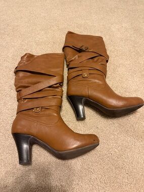 Women's Mid-Calf Tan Heeled Boots